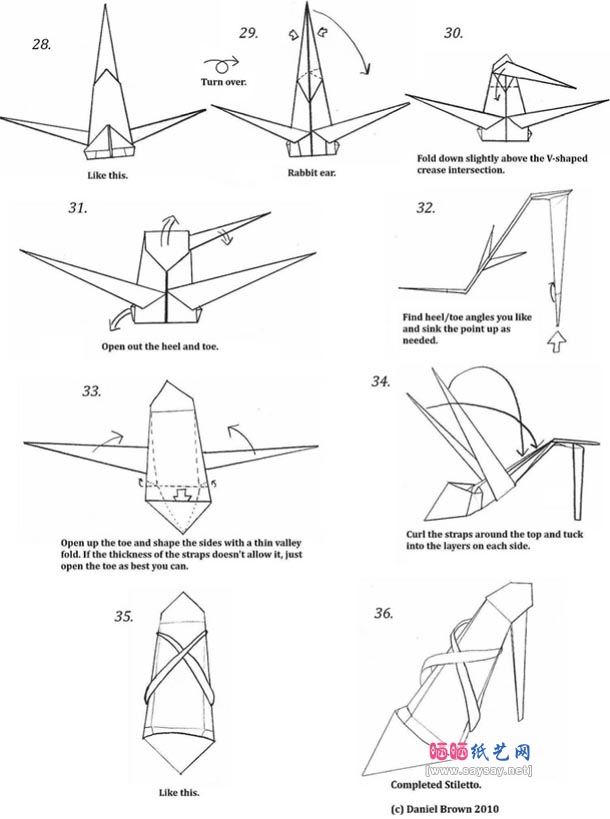时尚高跟鞋折纸教程图解-高级教程
