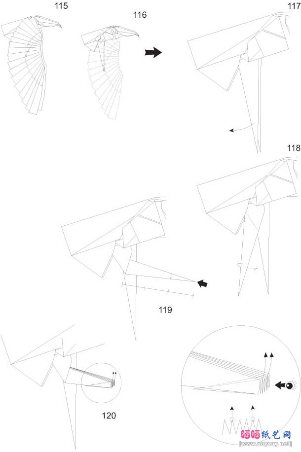 老鹰3.5折纸教程详细图解-高级教程