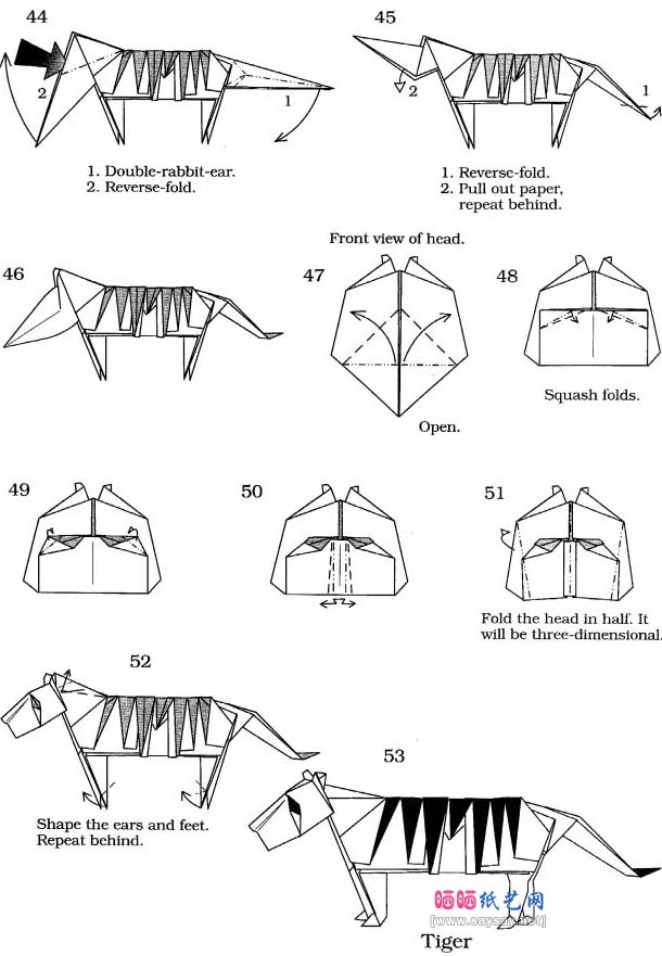 John Montroll斑纹小老虎折纸教程图解-高级教程