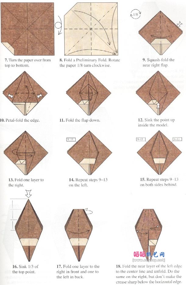 Robert J.Lang红宝石喉蜂鸟手工折纸图解教程