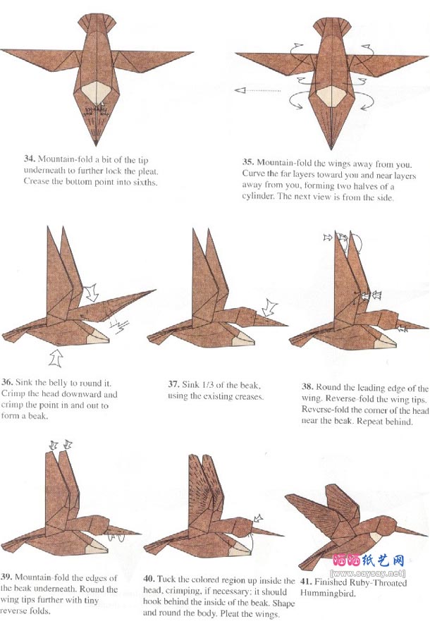 Robert J.Lang红宝石喉蜂鸟手工折纸图解教程