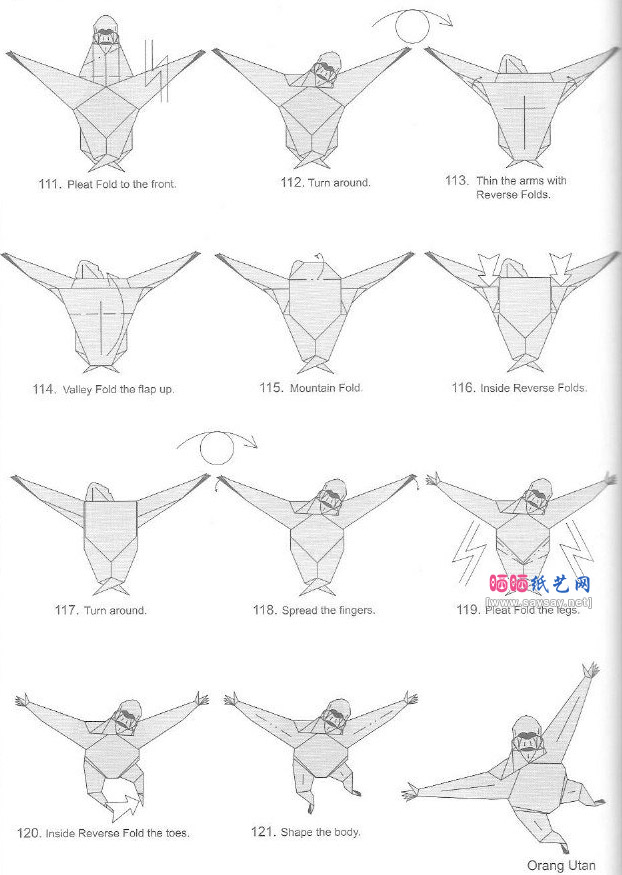 长臂黑猩猩折纸教程图解详细步骤11