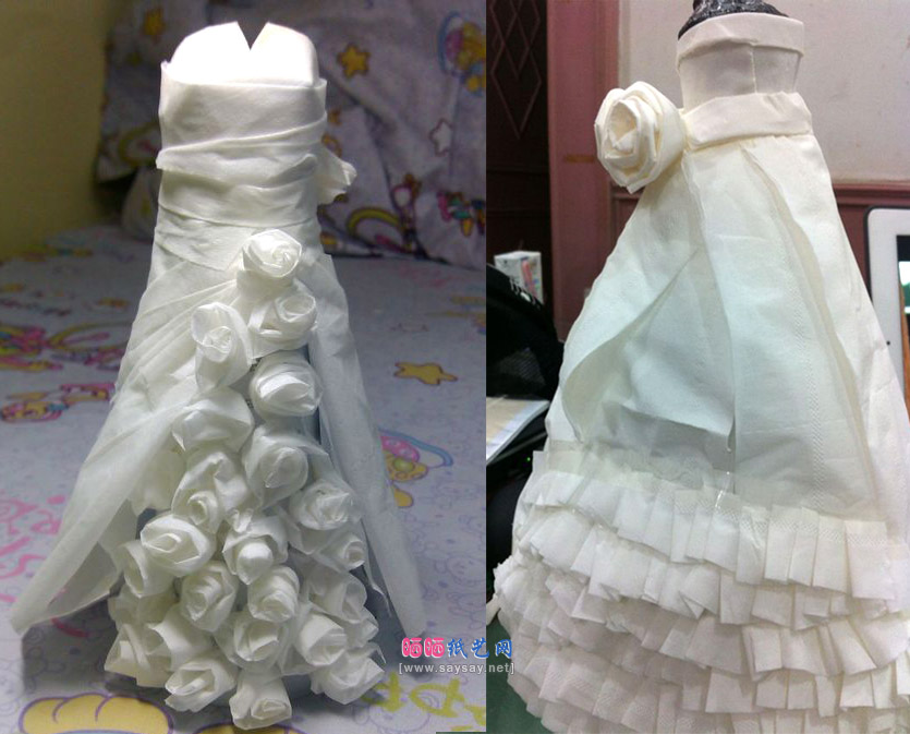 用卫生纸制做婚纱手工DIY成品图
