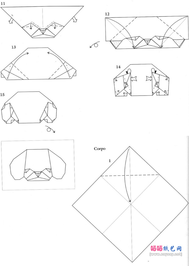 打领带的申士狗折纸教程步骤3-www.saybb.net