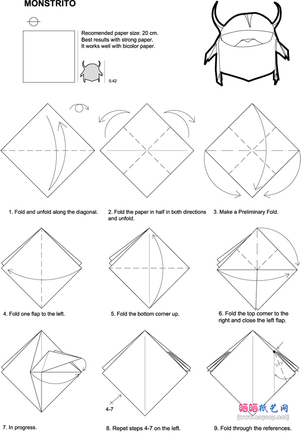 萌萌的MONSTRITO手工折纸教程图片步骤1-www.saybb.net