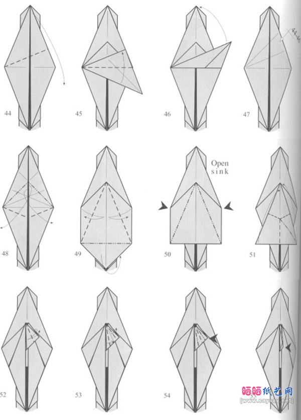 飞行竹节虫手工折纸教程步骤13-www.saybb.net