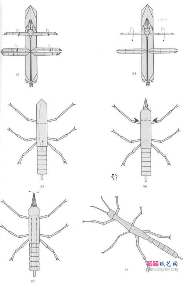 飞行竹节虫手工折纸教程步骤16-www.saybb.net