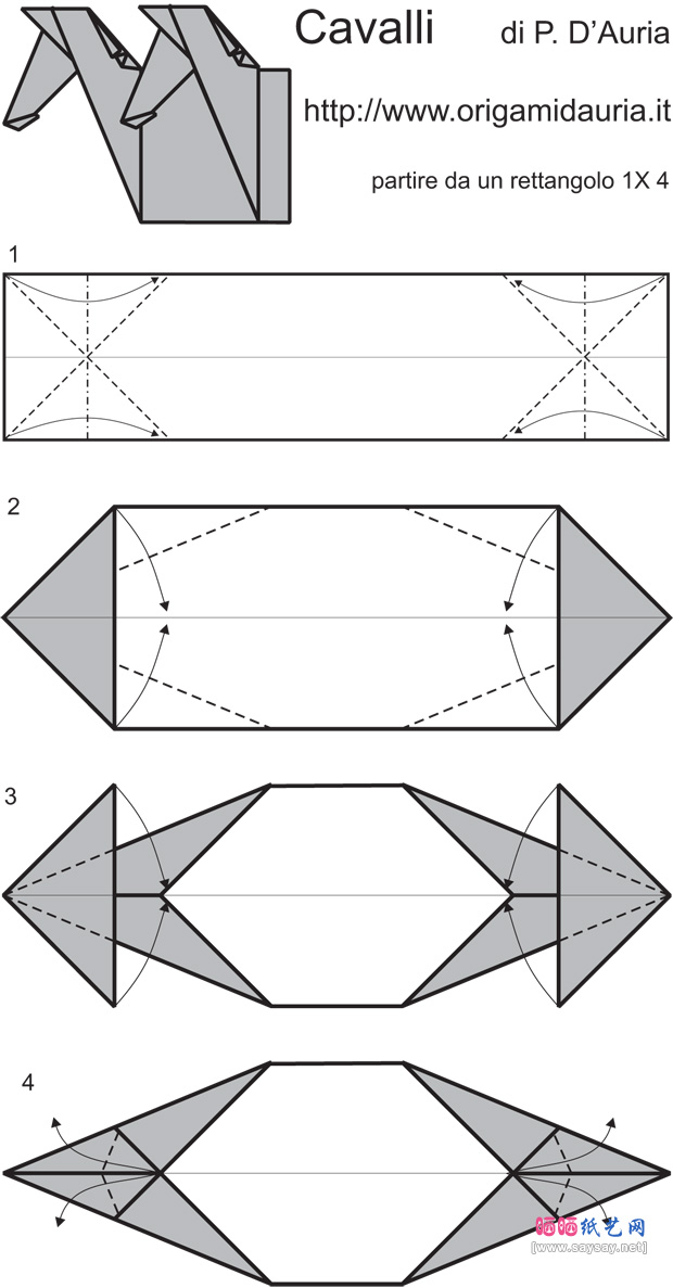 有趣的双头马折纸图谱教程步骤1-www.saybb.net